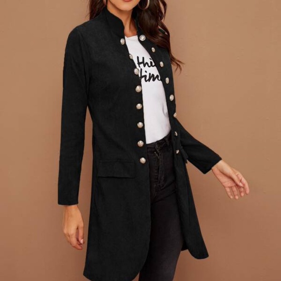 Dark Green Button Detail Open Front Corduroy Jacket Shacket - Picture 13 of 16